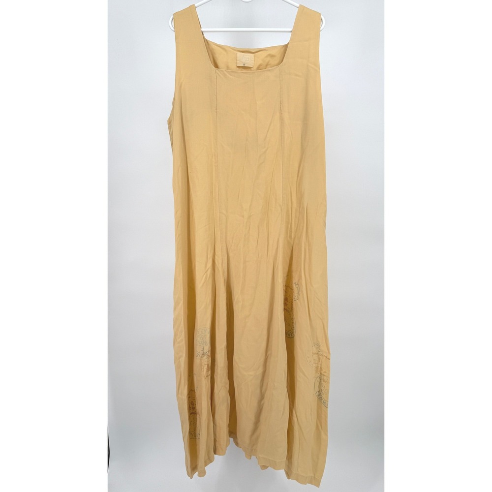 Vtg Blue Fish Clothing Yellow Tencel Sleeveless Art to Wear Midi Dress